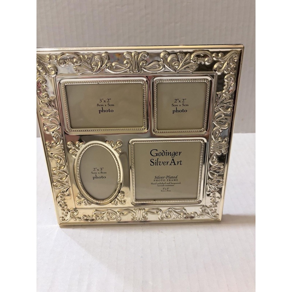 Godinger SilverArt Silver Plated Ornate 4-Photo Collage Frame 8x8 Freestanding